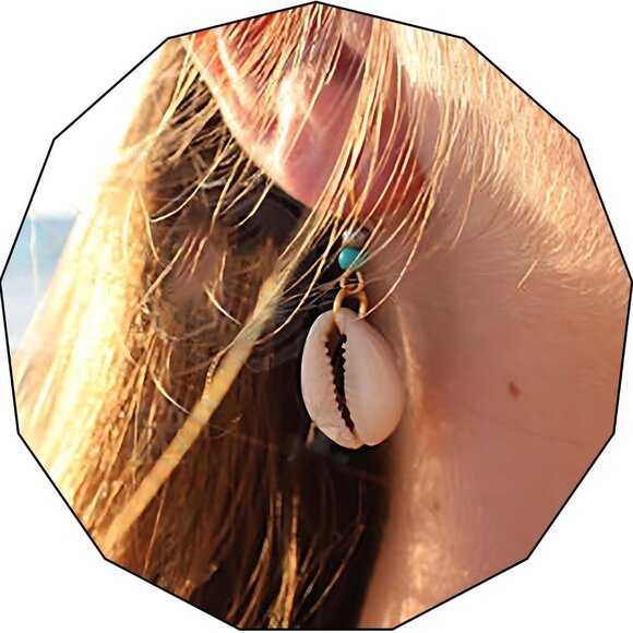 Boho Cowrie Shell Turquoise Gold Earrings for Women - Dangle Body Jewelry - Picture 1 of 8